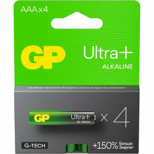 Батарейка GP Ultra+ Alkaline LR03 (AAA) 4шт/уп (24AUPA21-2CRSB4) батарейка c gp ultra alkaline gp14au 2ue2 lr14 bl2 2 штуки