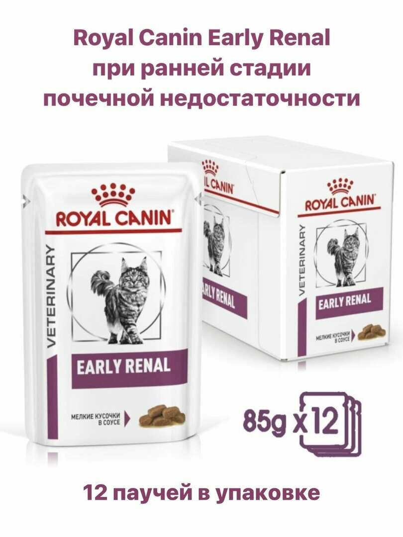 Влажный корм для кошек Early Renal Royal Canin при проблемах с почками 12 шт. х 85 г (кусочки в соусе)