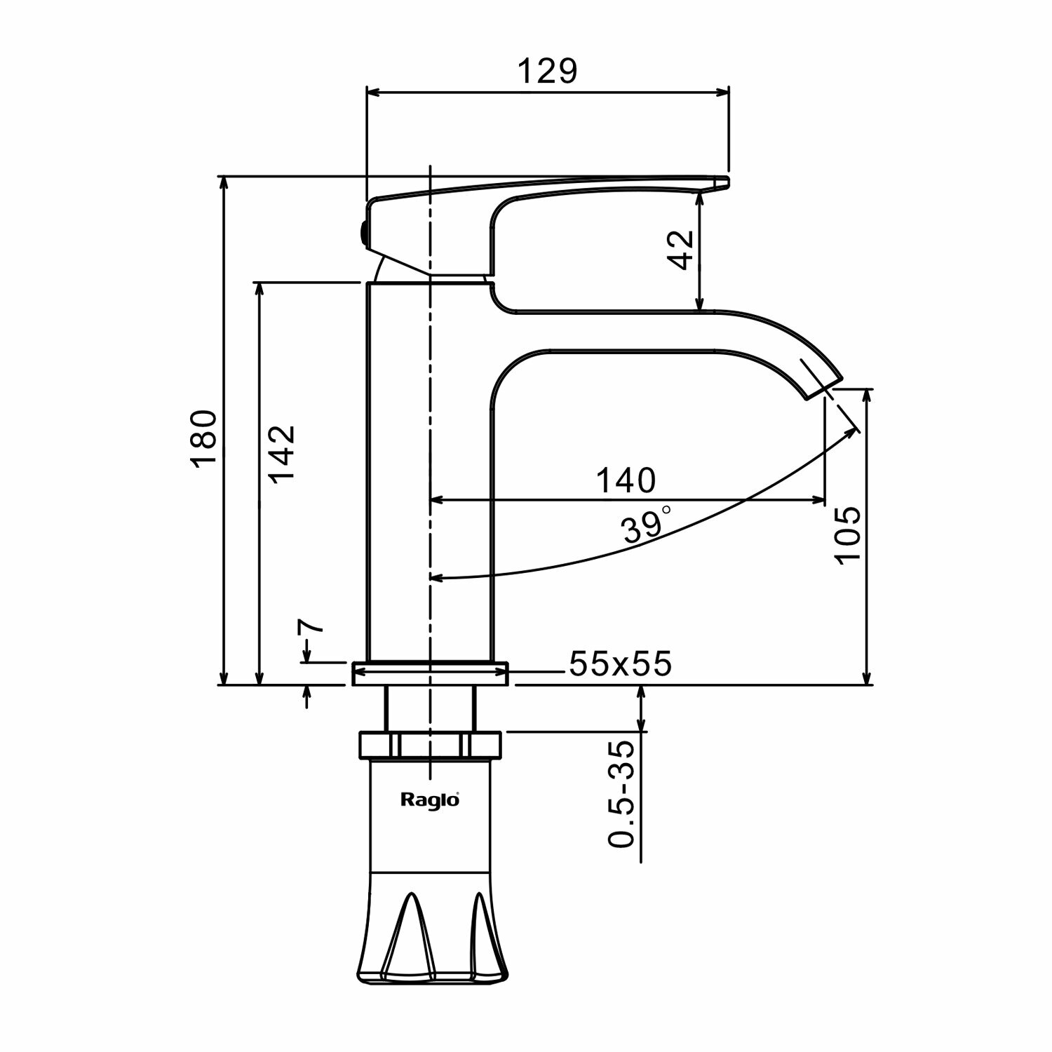 Смеситель для раковины R02.10.06 , латунный корпус в черном цвете — фото 1