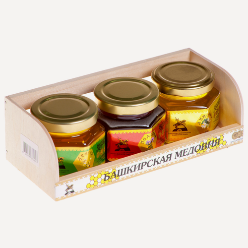 Изображение товара Медовый набор "Башкирская медовня" Липовый Цветочный Гречишный 150 гр х 3 шт