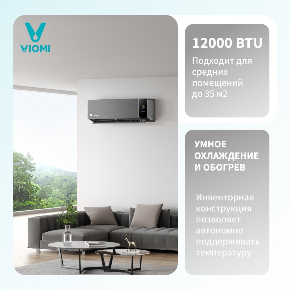 Инверторный кондиционер сплит-система Viomi Cross Pro 12000BTU, чёрный — фото 1