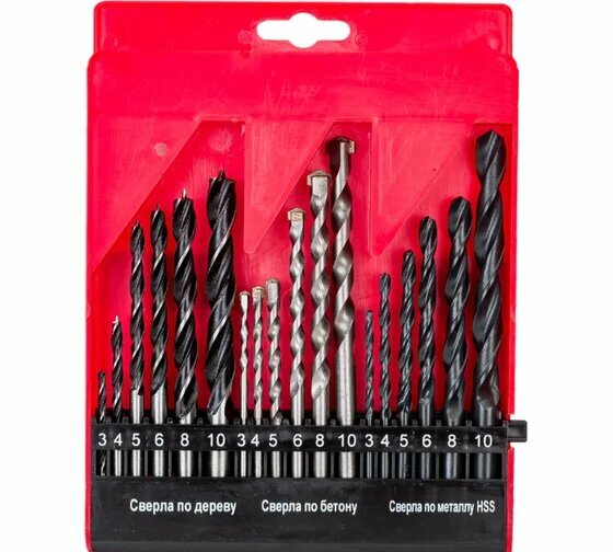 Набор сверл по металлу бетону дереву  3 4 5 6 8 10 мм  18 шт   REDVERG 6627080