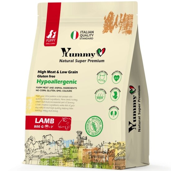 Корм сухой для щенков собак мелких и миниатюрных пород Yummy Linea с ягненком 800г