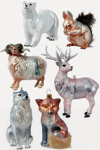 Изображение товара Набор ёлочных игрушек гости из зимнего леса, стекло, 13 см, 6 шт, Winter Deco 121570-набор