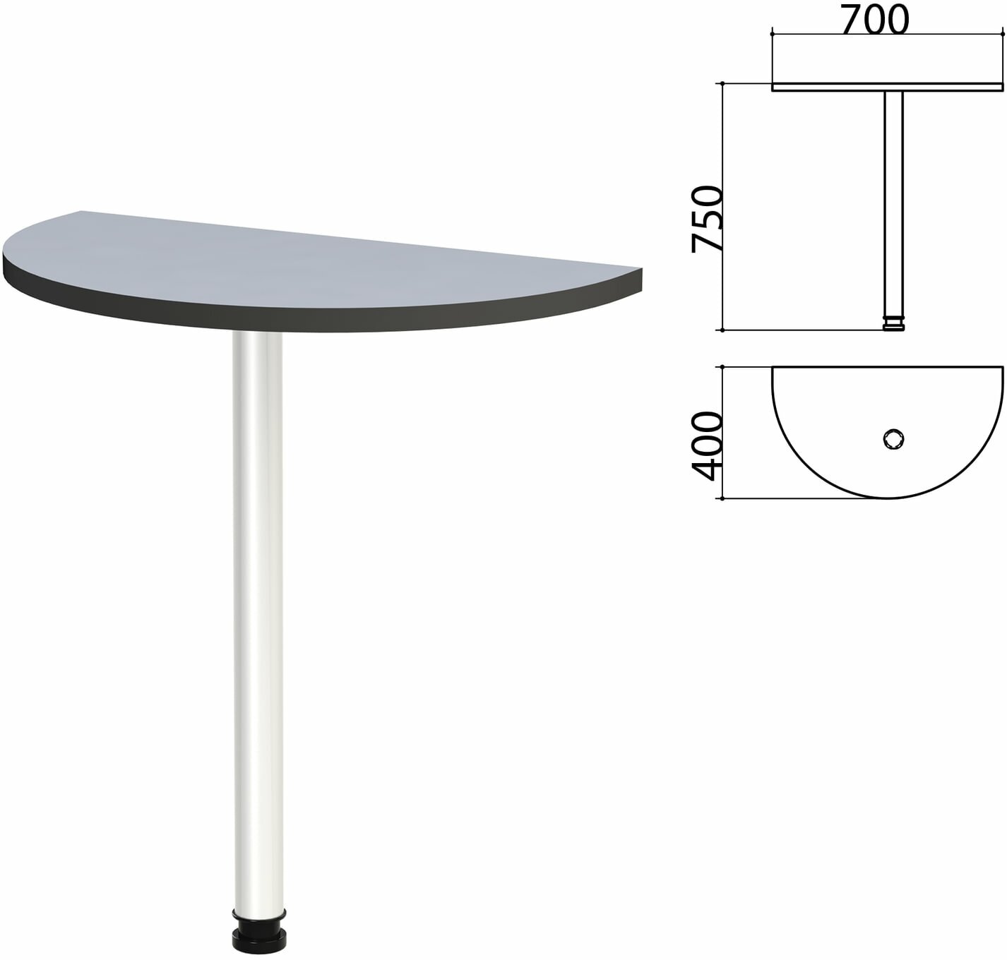 Стол приставной полукруг "Монолит", 700х400х750 мм, без опоры (640137), цвет серый, ПМ34.11