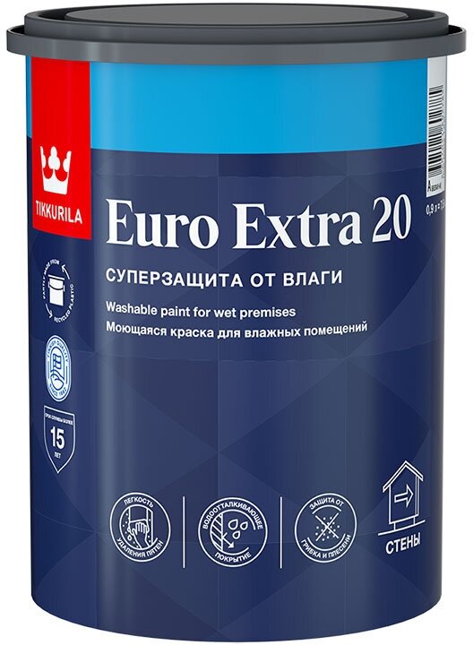 TIKKURILA EURO EXTRA 20 краска моющаяся для влажных помещений, база A (0,9л)