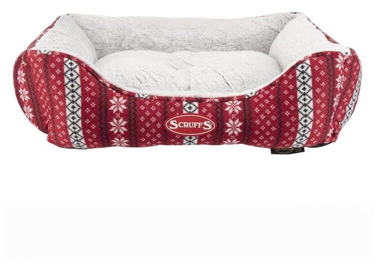 Лежак для животных с бортиками SCRUFFS "Santa Paws", бело-красный, 60x50 (Великобритания) - фотография № 1