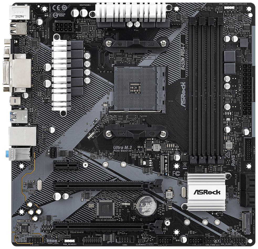 Материнская плата ASROCK B450M PRO4-F R2.0, SocketAM4, AMD B450, mATX, Ret