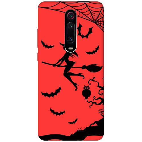 фото Силиконовая чехол-накладка silky touch для xiaomi mi 9t / mi 9t pro / k20 / k20 pro с принтом "witch on a broomstick" красная gosso
