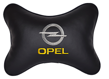 Автомобильная подушка на подголовник экокожа Black с логотипом автомобиля OPEL