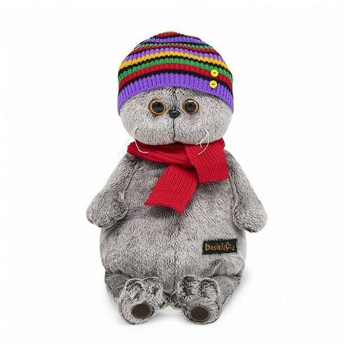 фото Мягкая игрушка "басик", в полосатой шапке с шарфом, 25 см budi basa collection