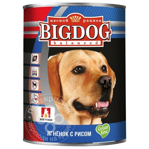 Зоогурман Консервы для собак «БигДог» ягненок с рисом 0,85 кг 56477 (11 шт) корм для собак зоогурман big dog телятина с сердцем банка 850г