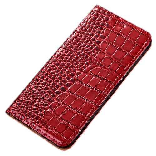 фото Чехол-книжка mypads premium для samsung galaxy s10 lite / samsung galaxy a91 из качественной импортной натуральной кожи теленка с фактурной прошивкой рельефа кожи крокодила экзотический красный