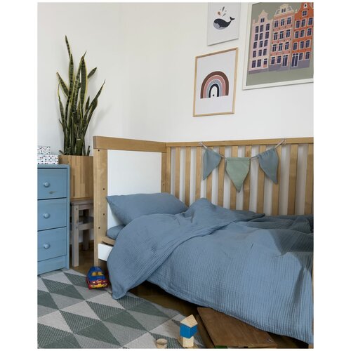 фото Детское постельное белье из муслина, синий, простыня 60х120 см parapete