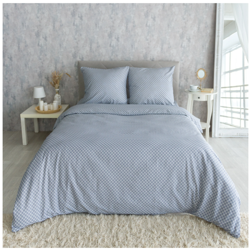 Комплект постельного белья RoomTex 2 спальное с европростыней из бязи 287-8 / серая клетка
