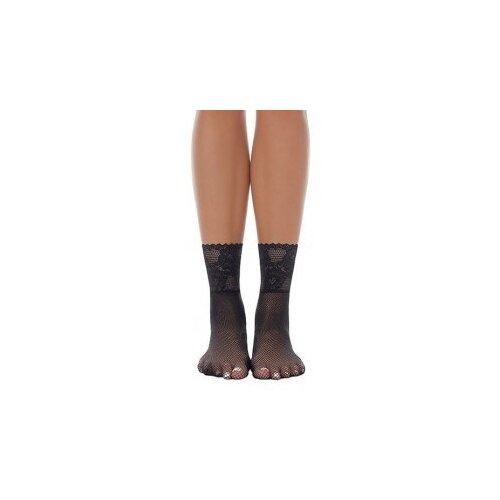 фото Высокие черные женские носки в сетку bas bleu akemi 20 den