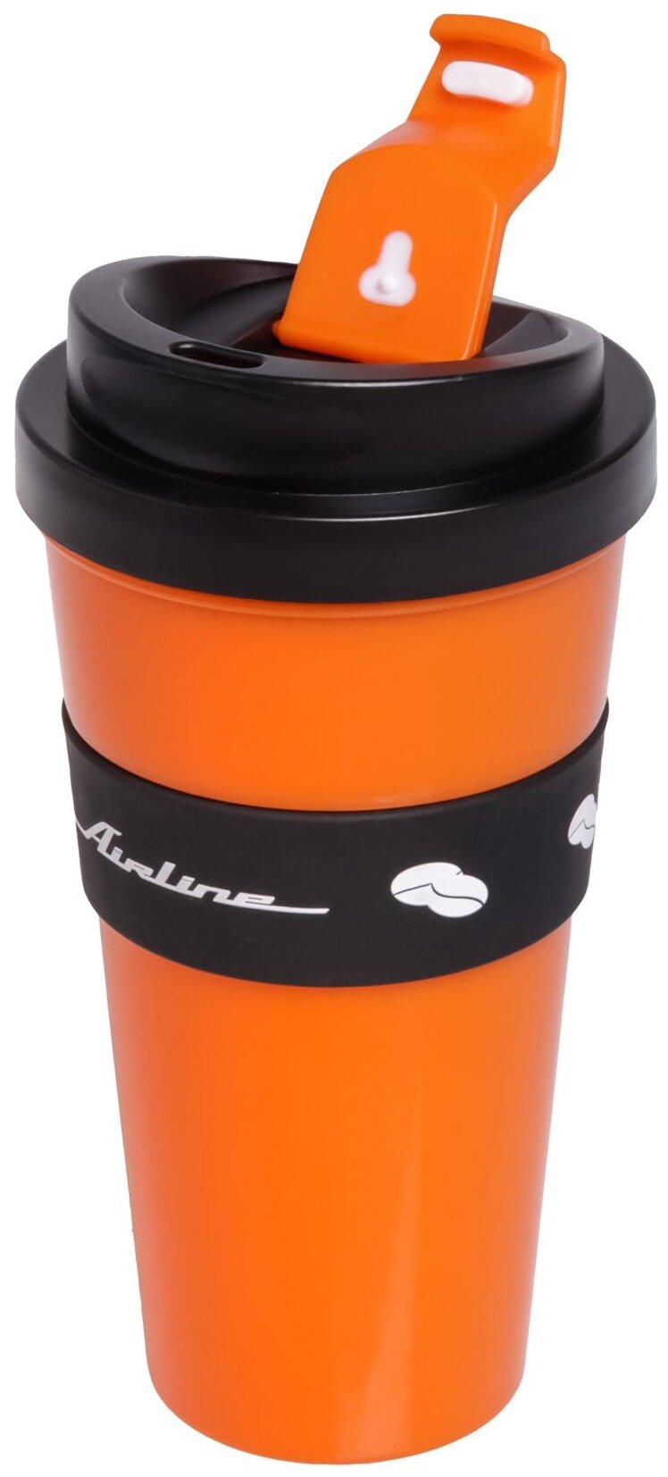 Кружка для кофе и др. напитков, герм. крышка, 430 мл, пластик, черн./оранж. IT-14 AIRLINE