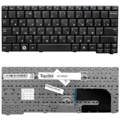 Клавиатура для ноутбука Samsung N102 N128 N140 N148 Series Плоский Enter Черная без рамки PN BA59-02686D 1110₽