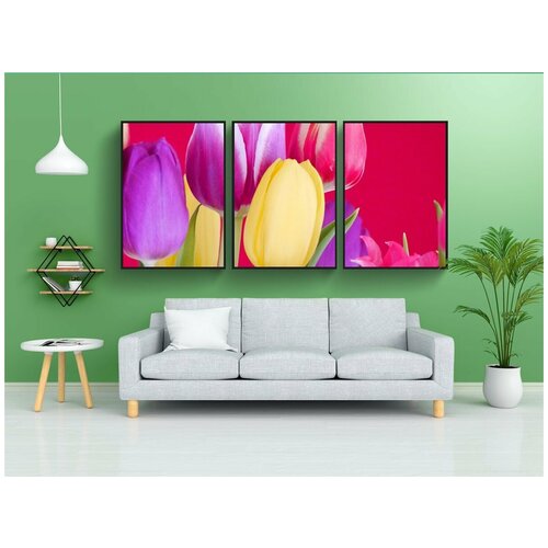 фото Набор модулных постеров для интерьера "тюльпаны, страус, букет тюльпанов" 60x90 см. в тубусе, без рамки lotsprints