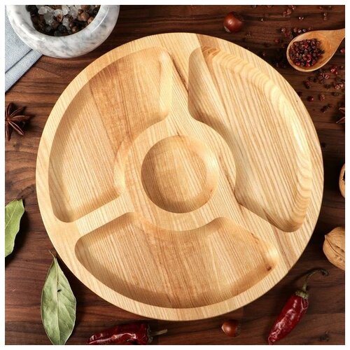 фото Тарелка-доска для закусок и нарезки "паб", d-25 см, массив ясеня mikimarket