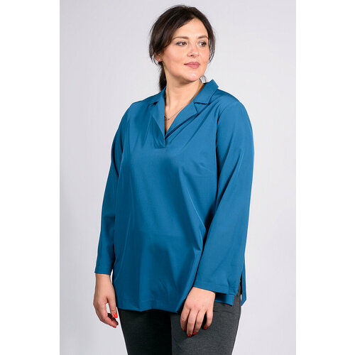 Блуза  SVESTA, повседневный стиль, прямой силуэт, длинный рукав, разрез, манжеты, размер 54, голубой