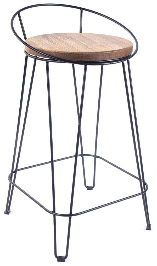 Полубарный стул со спинкой ilwi MBL-W-SL-PS-1-M/1/3 высокий из металла с деревянным сиденьем в стиле лофт, подарок на день рождения