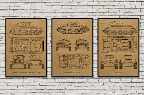 Изображение товара Набор чертежи танков (3 крафт плаката А4)