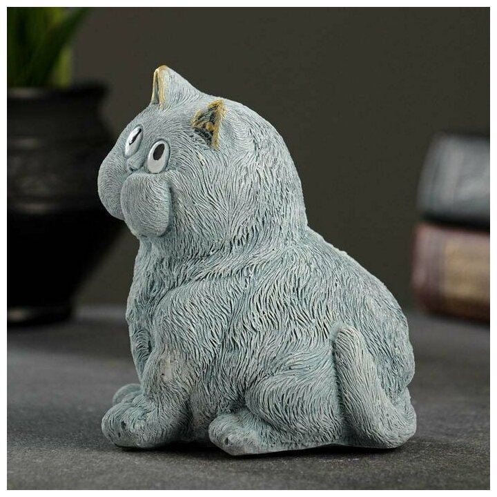 Фигура "Кот сидит" серо-голубой, 10х9х11см - фотография № 8