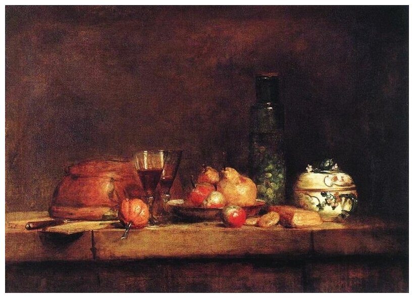 Репродукция на холсте Натюрморт с флягой маслин (Still-Life with Jar of Olives) Шадрин Жан Баптист 42см. x 30см.