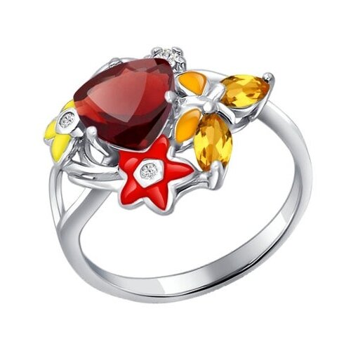 фото Серебряное кольцо sokolov 92010499 с фианитом, цитрином, гранатом, эмалью и миксом камней diamant-online