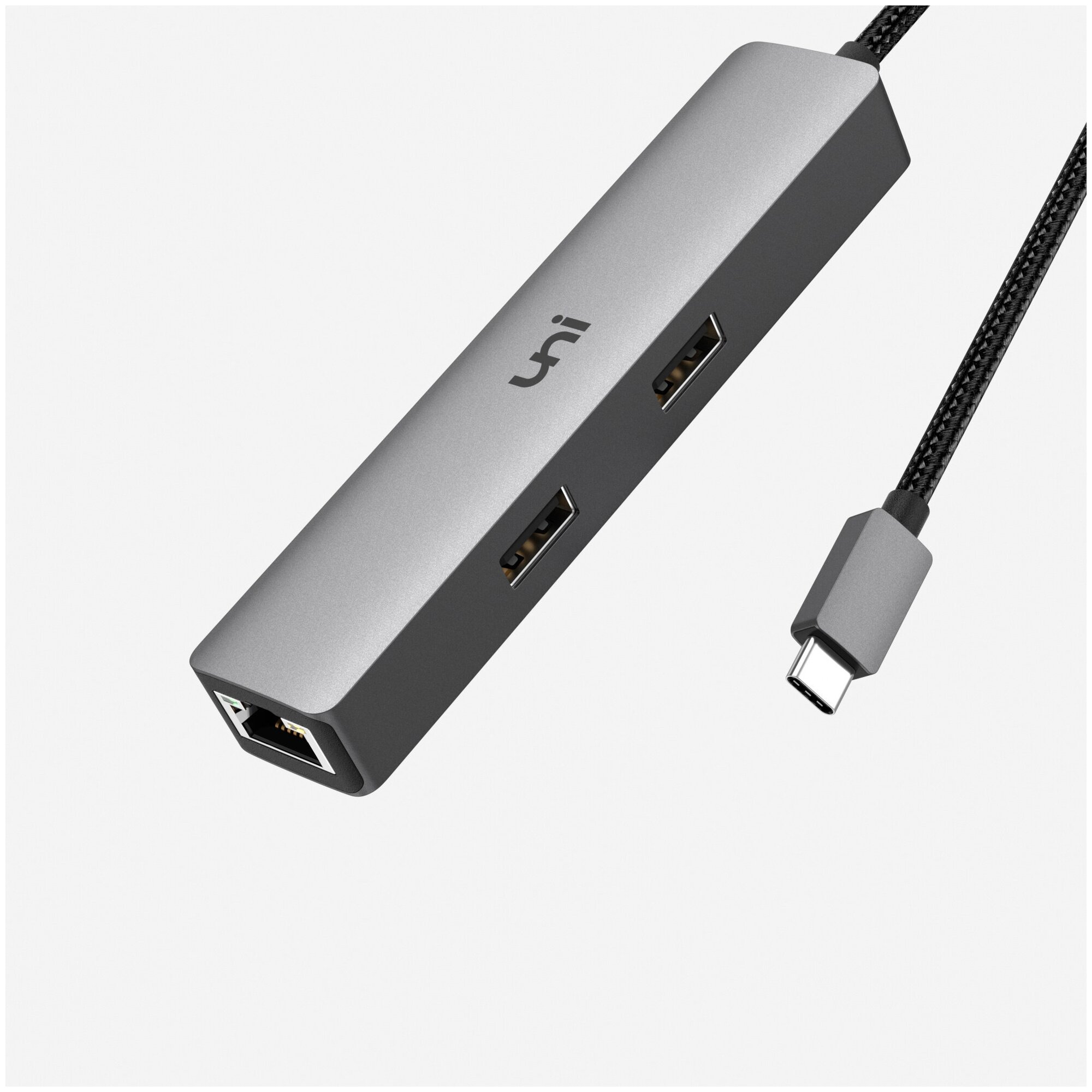 Адаптер uni USB 5-in-1 Hub with 3 USB Ethernet and 4K HDMI серый