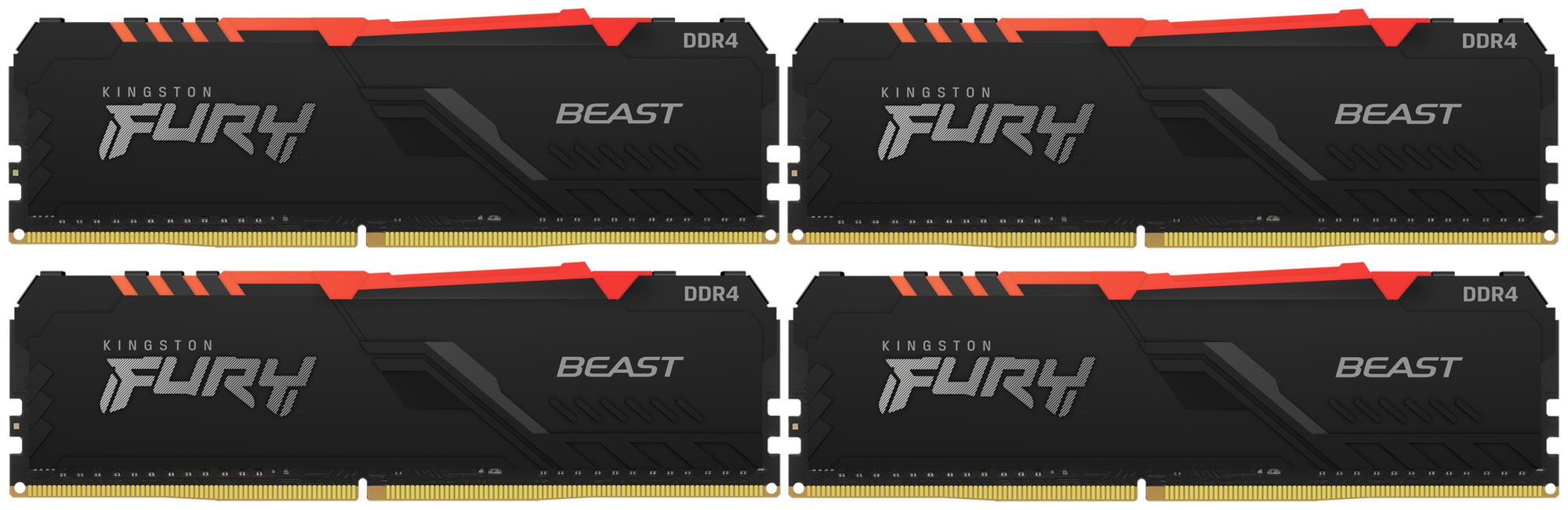 Оперативная память Kingston DRAM 64GB 3200MHz DDR4 CL16 DIMM (Kit of 4) FURY Beast RGB EAN: 740617319132