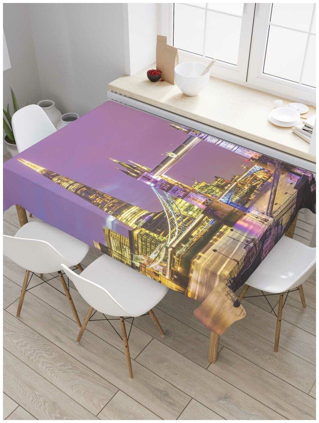 Скатерть прямоугольная JoyArty на кухонный стол "Ночной Лондон" из оксфорда, 120x145 см