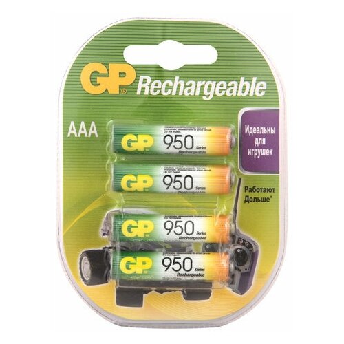 Комплект 3 шт, Батарейки аккумуляторные GP, AAA, Ni-Mh, 950 mAh, комплект 4 шт, блистер, 95AAAHC-2DECRC4 батарейки аккумуляторные gp комплект 12 шт aaa ni mh 950 mah блистер 95aaahc 2decrc4