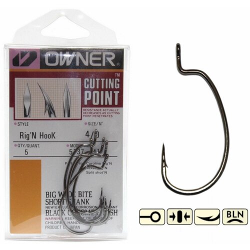 Офсетный крючок для рыбалки OWNER RIG'N HOOK №4/0 BC (уп.5шт) крючок owner twist lock light bc 3 0 5 шт