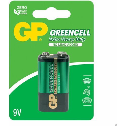 Батарейки солевые GP GP1604G-2CR1 Greencell Крона 6F22 9В 10шт