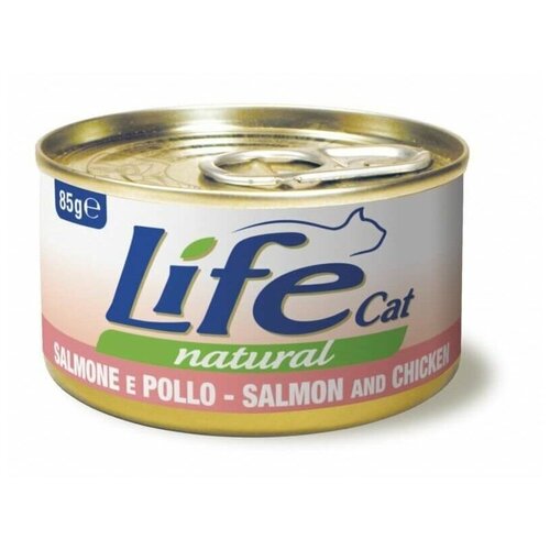 [94464] Lifecat salmon with chicken 85g - консервы для кошек лосось с курицей в бульоне 85 гр. 1/24, 94464 (10 шт)