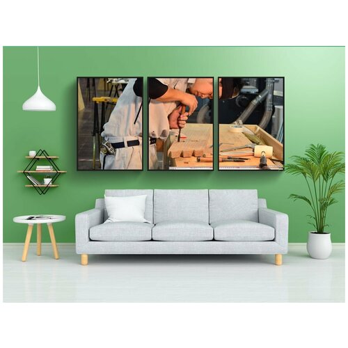 фото Набор модулных постеров для интерьера "рабочие, плотник, карпентер" 60x90 см. в тубусе, без рамки lotsprints