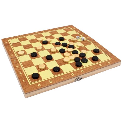 фото Настольная игра рыжий кот шахматы, нарды, шашки, 3 в 1, поле 29 см, дерево, пластик (p00029)