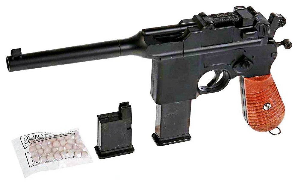 Игрушечный пневматический пистолет Маузер (Mauser) С 55 два магазина (металл пластик)