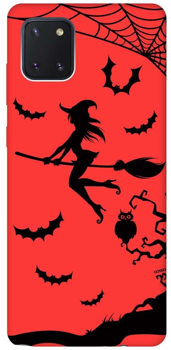 Силиконовая чехол-накладка Silky Touch для Samsung Galaxy Note 10 Lite с принтом "Witch on a Broomstick" красная