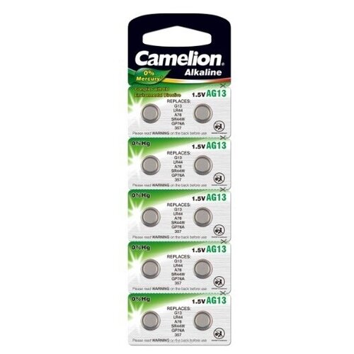 фото Camelion g13 bl-10 mercury free (ag13-bp10(0%hg), 357a/lr44/a76 батарейка для часов) (10 шт. в уп-ке)