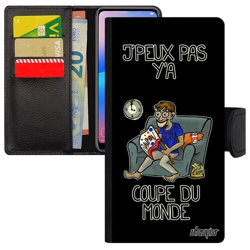 фото Противоударный чехол- книжка для телефона // galaxy a40 // "не могу - кубок мира!" спорт принт, utaupia, черный