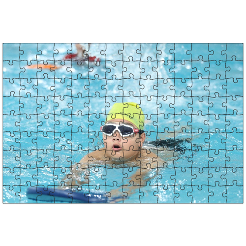 фото Магнитный пазл 27x18см."плавание, выкопанный в земле бассейн, очки защитные" на холодильник lotsprints
