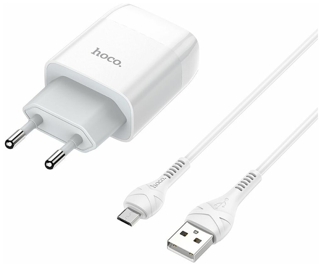 фото HOCO HC-13063 C73A/ Сетевое ЗУ + Кабель Micro 1m/ 2 USB/ Выход: 12W/ White