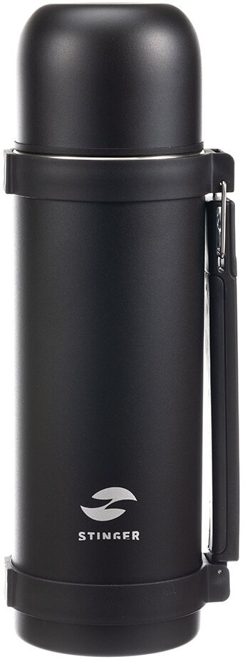 Термос Stinger , 1,2 л, широкий с ручкой, нержавеющая сталь, чёрный