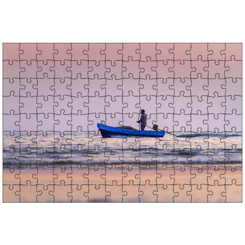фото Магнитный пазл 27x18см."лодка, рыбак, море" на холодильник lotsprints