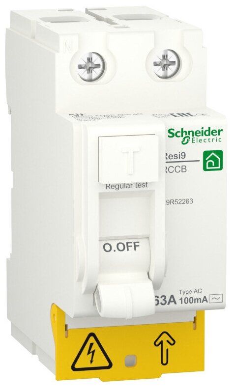 SE RESI9 Выключатель дифференциального тока (УЗО) 63А 2P 100мА тип AC