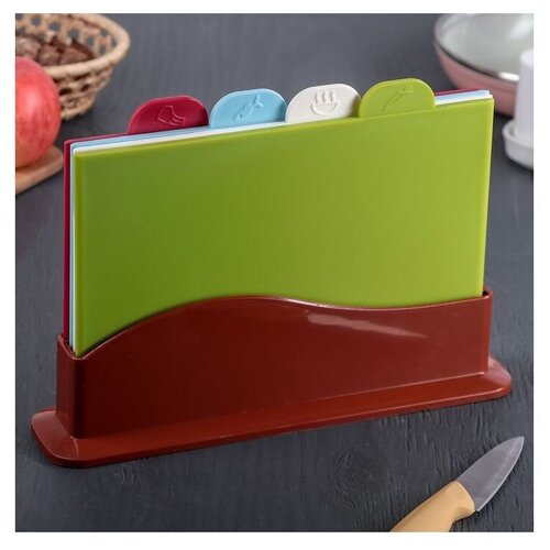 фото Набор досок разделочных на подставке 32х23х7 см прямоугольник, 4 шт, цвет yongyou