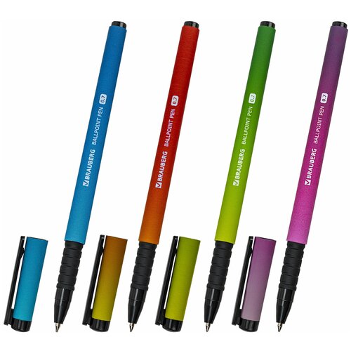 Ручка шариковая BRAUBERG SOFT TOUCH GRIP GRADIENT NEON, синяя, мягкое покрытие, ассорти, узел 0,7 мм, 36 шт.